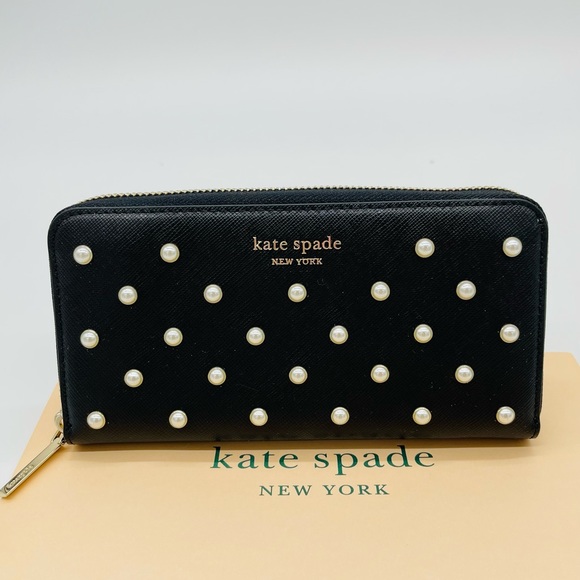 kate spade Handbags - Kate Spade Large Continental Wallet Black with Pearl Embellish